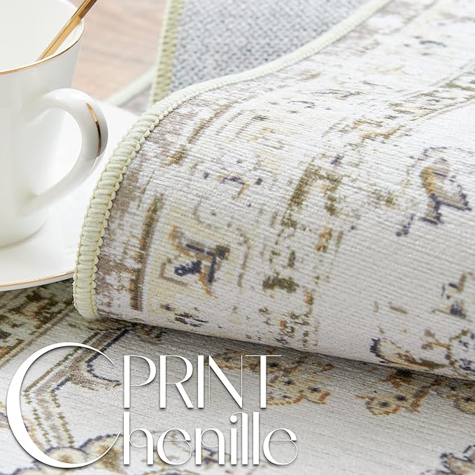 jinchan Hallway Runner Rug 3x10 Machine Washable Runner Rug Taupe Vintage Floral Design Non-Slip Low Pile Ultra-Thin for Kitchen Laundry Room Bedroom Farmhouse (3‘x10',Taupe)