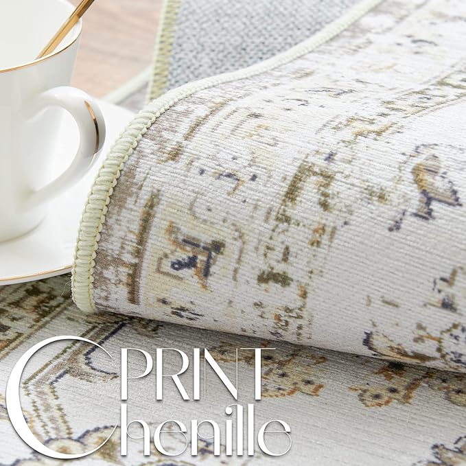 jinchan Hallway Runner Rug 3x7 Machine Washable Runner Rug Taupe Vintage Floral Design Non-Slip Low Pile Ultra-Thin for Kitchen Laundry Room Bedroom Farmhouse (3‘x7',Taupe)