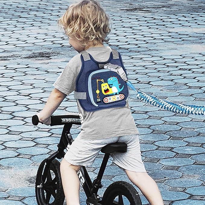 Accmor Toddler Harness Leash+ Reflective Anti Lost Wrist Link, Cute Dinosaur Kids Harness with Leash, Collapsible Child Leash Baby Boys Walking Wristband Assistant Strap Belt for Outdoor Travel