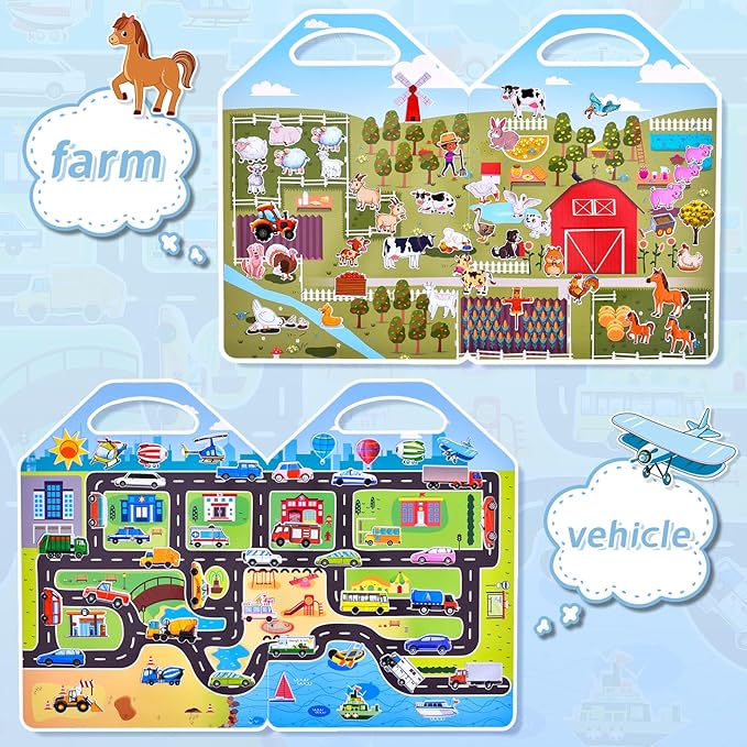 6 Set (260pcs) Puffy Sticker Books Activity for Kids, Animal, Farm, Dinosaurs, Space, Vehicle, Ocean, 3D Reusable Stickers for Boys and Girls, Travel Sticker Books for Kids Ages 3+