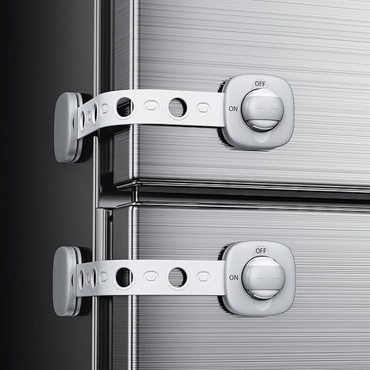 2 Pack Cabinet Locks/Refrigerator Locks Baby Proofing - Child Proof Locks for Drawer, Refrigerator, Fridge, Toilet Seat-No Screws or Tools Required (2 Pack-Grey Locks)