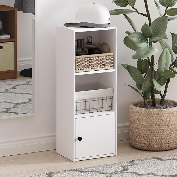 Furinno Luder Shelf Bookcase with 1 Door Storage Cabinet, White