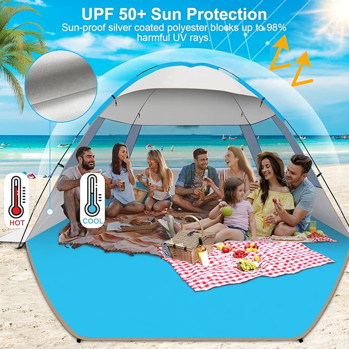 Gorich Beach Tent Sun Shelter for 3/4-5/6-7/8-10 Person with UPF 50＋ UV Protection, Lightweight & Easy Setup Beach Shade Canopy, Portable Beach Shade Tent Beach Cabana