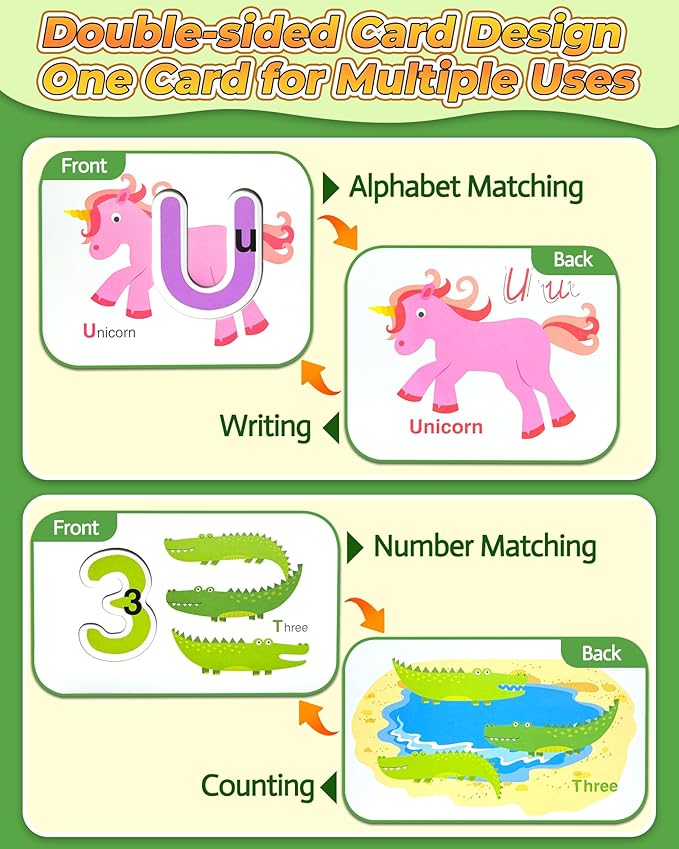 Gojmzo Alphabet Flash Cards, ABC Learning Toys for Kids 3-5, Wooden Letters Number Blocks Sight Words Matching Game, Toddler Preschool Learning Activities, Montessori Educational Toys for 3+ Year Old