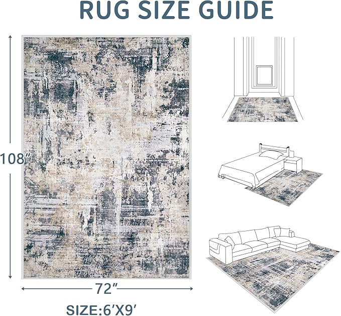 Area Rugs 6x9 Living Room: Washable Rug Modern Abstract Large Rugs Soft Non Slip Neutral Rug Stain Resistant Indoor Carpet for Bedroom Kitchen Dining Room Nursery Home Office Rugs(Black Brown,6'x9')