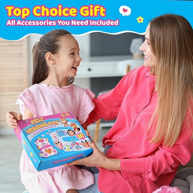 Funtopia Sewing Kit for Kids, 10 Easy DIY Projects of Stuffed Animal with Guiding Book, Beginners Sewing Toys and Birthday Gift for Girls Boys, Felt Arts and Crafts for Kids Ages 5-8 8-12