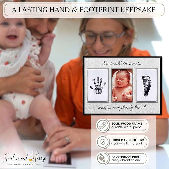 Inkless Hand and Footprint Kit, Baby Keepsake Plaque & Baby Shower Gifts - Ideal as Mom To Be Gift, Nursery Picture Frames, Clean Touch Hand and Footprint Kit (Style 2 - Design 3)