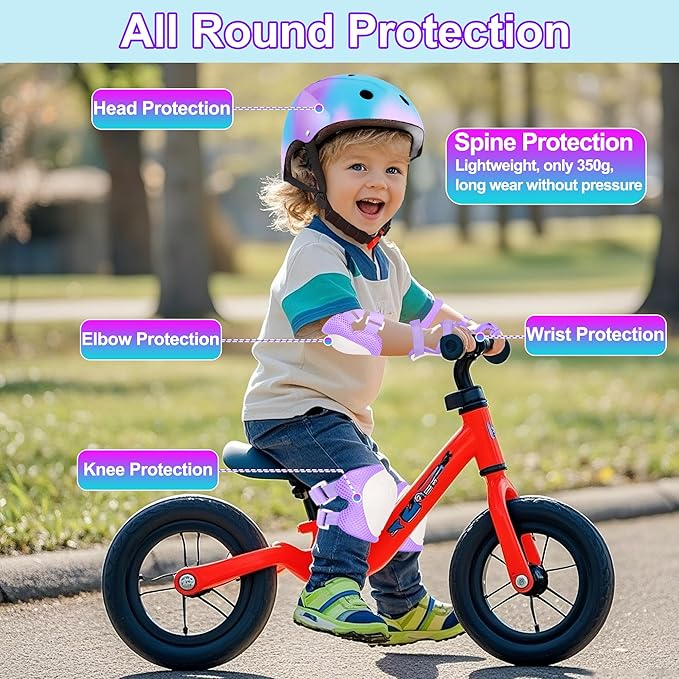 Kids Bike Helmet with DIY Stickers and Knee Pads Elbow Pads Wrist Guard Set for Ages 3-8-14 Toddler Boys Girls Helmet for Roller Skates Cycling Skateboarding Bicycle Scooter
