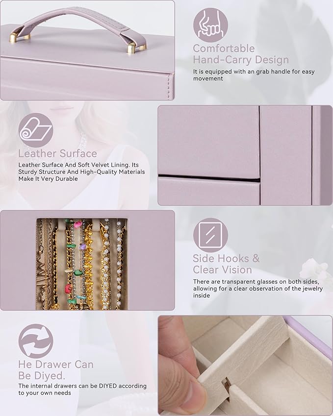 AKOZLIN 360° Rotating Jewelry Box 6-Tier Organizer Functional Jewelry Storage Case for Women Girls Ring Necklace Earring Bracelet Holder with Mirror Purple