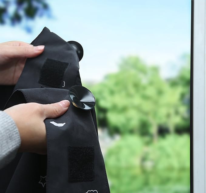 Amazon Basics Portable Blackout Curtain Shade with Suction Cups, 50" W x 78"L, 2-Pack, Moon and Stars