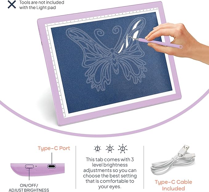 iVyne Corded Light Pad for Weeding Vinyl - A4 Light Box for Drawing - Light Board for Tracing - Light Box for Diamond Painting, Weeding Vinyl, Sketching, Tracing (Purple)