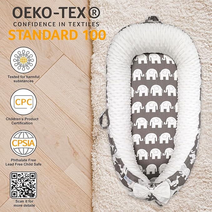 Baby Lounger | Organic Cotton Infant Lounger | Reversible, Adjustable & Portable Floor Lounger | Soft, Breathable, Washable Cover