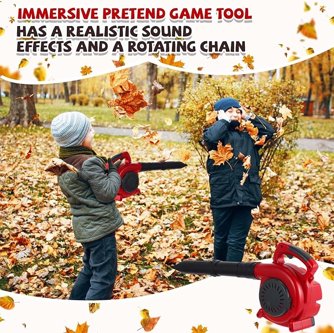 3 Pcs Toy Gardening Tool Set for Kids Toy Leaf Blower Weed Trimmer Chainsaw Pretend Play Set with Lights and Sounds Birthday for Boys Girls