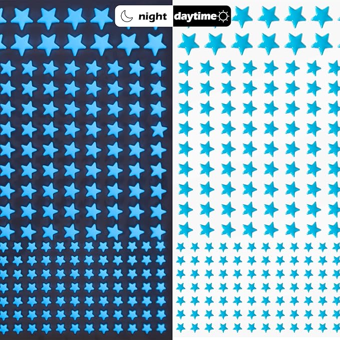 Glow in The Dark Stars Decals Decor for Ceiling 633 Pcs Realistic 3D Stickers Starry Sky Shining Decoration Perfect for Kids Bedroom Bedding Room Gifts(Blue)