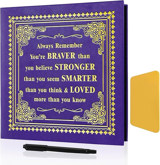 Inspirational Leather Photo Album,Magnetic Self-Stick Page Photo Album,Family Album,Hand Made DIY Albums Holds 3x5, 4x6, 5x7, 6x8 Photos (purple-always remember)