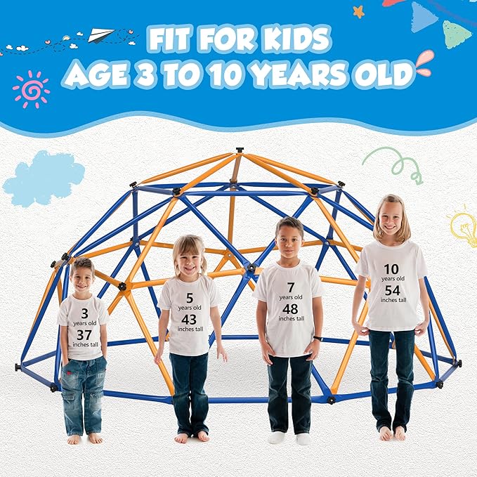 JAXPETY 10 FT Climbing Dome, Toddler Outdoor Climbing Toys, Kids Jungle Gym for Backyard, Playground Doorway Geometric Dome for Kids 8-12 Climber, Metal Outside Climbing Gym, Capacity 500 Lbs