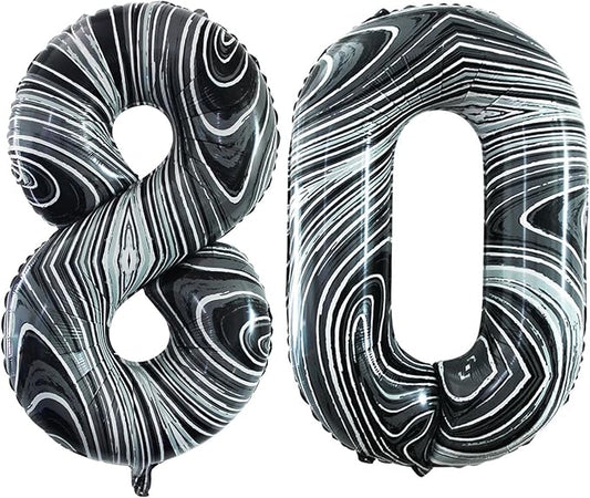 GOER Number 80 Balloons for 80th Birthday Party Decorations,42 Inch Jumbo Foil Helium Balloons for 80th Anniversary (Marble Black)
