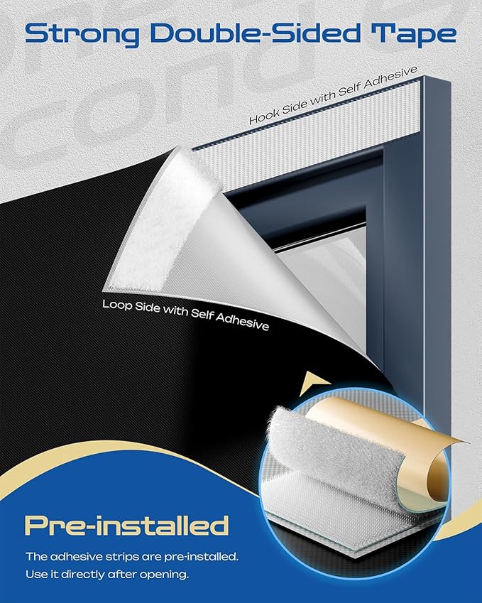 23" W x 60" L 100% Portable Blackout Curtains, Total Darkness No-Drill Black Out Window Cover,Temporary Blackout Shades with Hook & Loop Tape, for Bedroom, Nursery, Dorm, Travel (Black)