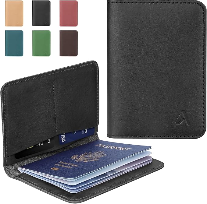 ALLIVE Passport Holder for Travel, Genuine Leather Passport Holder Women Men,Passport Cover Wallet,Travel Must Haves Airport Essentials Travel Gifts Black