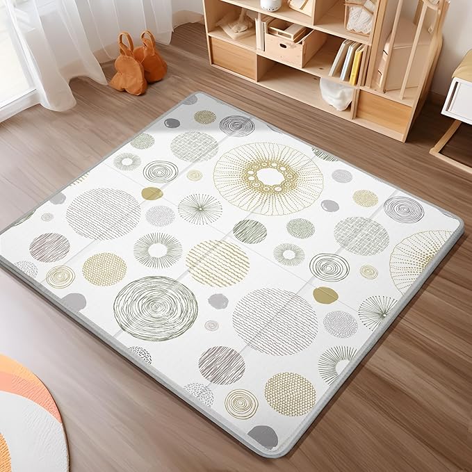 Foldable Baby Play Mat, PIGLOG 0.6 inch Waterproof Playmats for Babies and Toddlers Kids, Safe Foam Playmat for Tummy Time, 50“x50” Playpen Mat, Reversible Portable Baby Floor Mat for Infant, Circle