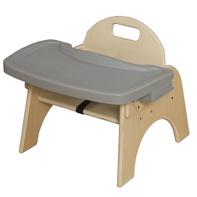 7" H Wooden Stackable Feeding Chair with Removable Tray and 3 Point Harness, Suitable for 12-18 Months Babies Dining & Studying Needs [Fully Assembled]