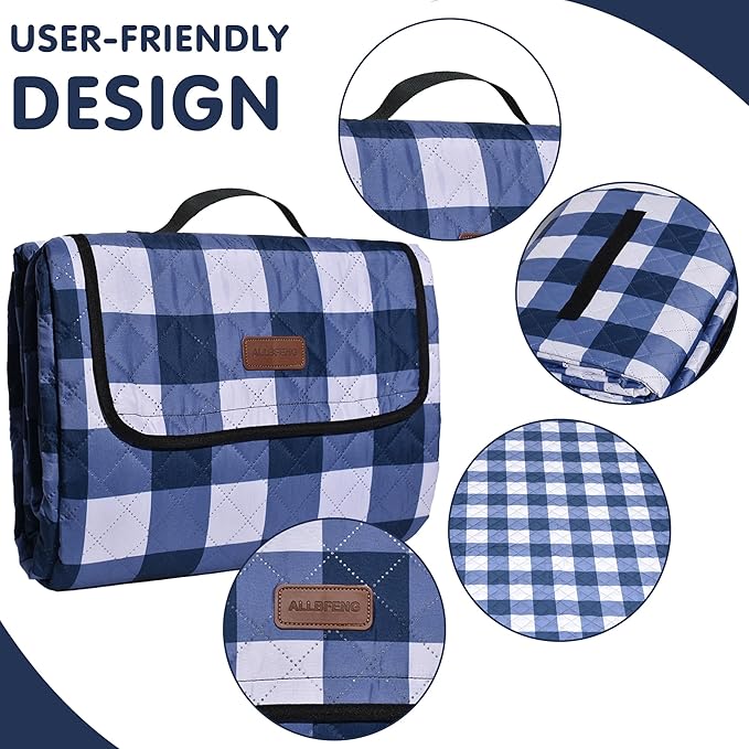 Extra Large Picnic Blanket 80''x 80'' Waterproof Foldable Picnic Mat for Beach, 5-Layer Outdoor Blanket for 6 to 8 Adults,Camping Grass Lawn Park Accessories Couple Park Wedding Registry(Navy Blue)