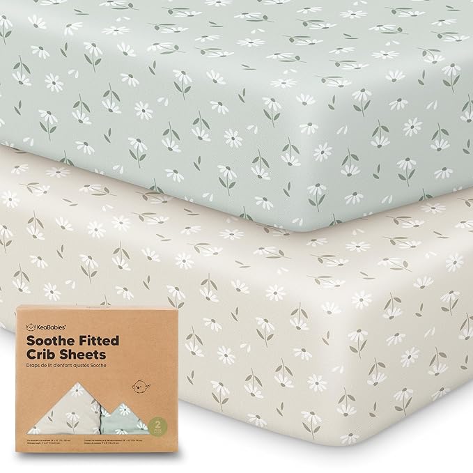 KeaBabies 2-Pack Organic Crib Sheets for Boys, Girls - 52x28 Fitted Crib Mattress Sheet Neutral, Breathable Jersey Cotton Cover for Baby Bed, Toddler Mattress, Soft & Cute Prints (Daisies)