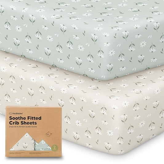 KeaBabies 2-Pack Organic Crib Sheets for Boys, Girls - 52x28 Fitted Crib Mattress Sheet Neutral, Breathable Jersey Cotton Cover for Baby Bed, Toddler Mattress, Soft & Cute Prints (Daisies)
