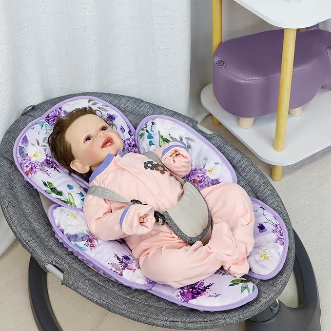 2 in 1 Infant Car Seat Insert, Car Seat Head Support Baby Girls Boys, Soft Newborn Carseat Insert Cushion, Perfect for Carseats, Strollers, Swings (Purple Flower)