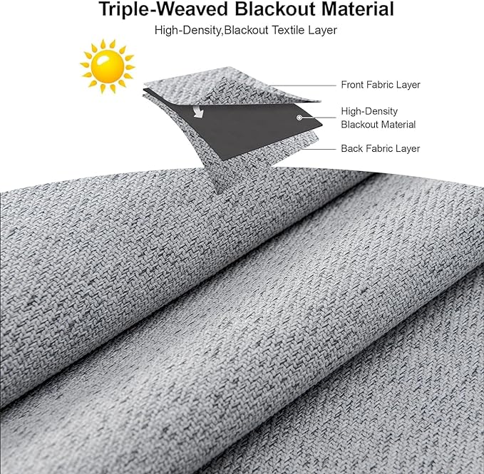 Joydeco Faux Linen Blackout Curtains for Bedroom,Light Grey Blackout Curtains 96 inches Long,100% Blackout Sound Proof Thermal Insulated Window Drapes Luxury Decor（W52xL96 Inch,Light Grey）