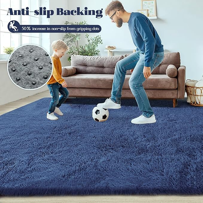 5x8 Area Rug for Living Room: Fluffy Shag Soft Washable Rugs Fuzzy Plush Indoor Carpet for Bedroom Nursery Playroom Dorm Kids Girls Boys Room (Navy Blue, 5'x8')