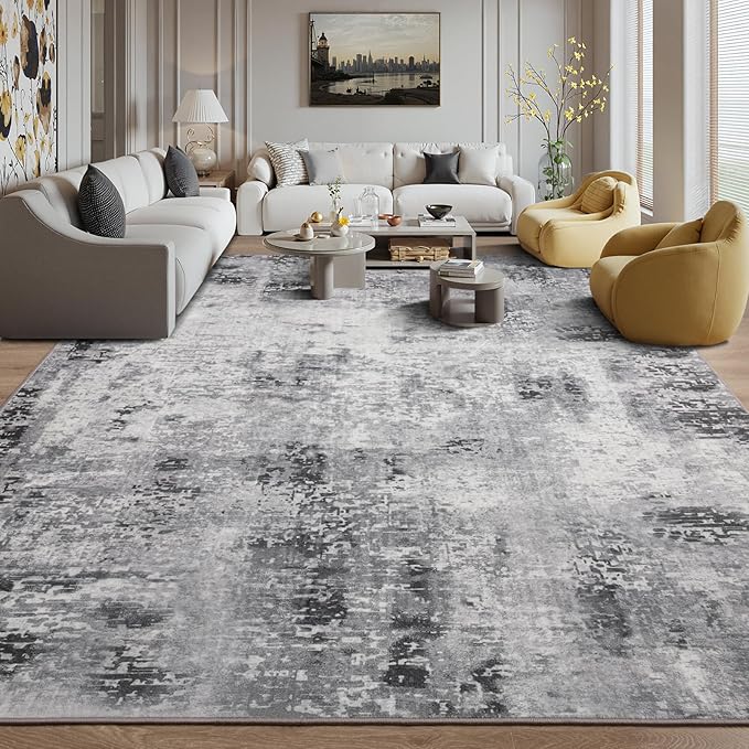 Kelarea Living Room Rug 6x9 Grey Rug Machine Washable Large Area Rugs, Non Slip Abstract Vintage Indoor Carpet for Bedroom, Nursery, Classroom, Dining Room, Home Office