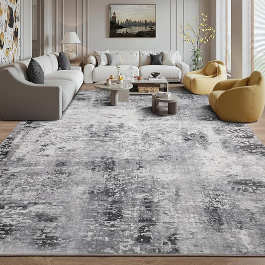 Kelarea Living Room Rug 6x9 Grey Rug Machine Washable Large Area Rugs, Non Slip Abstract Vintage Indoor Carpet for Bedroom, Nursery, Classroom, Dining Room, Home Office