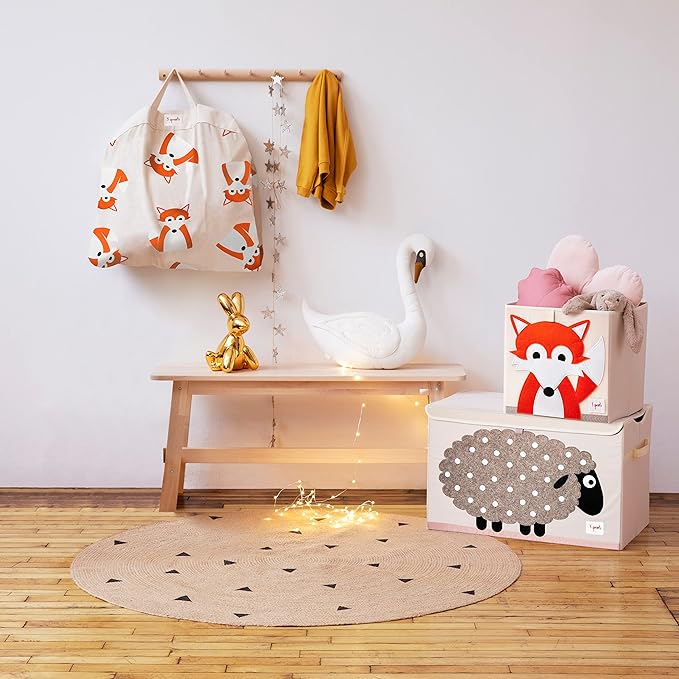 3 Sprouts Toy Storage Organizer: Toy Box Cube Organizer for Playroom, Nursery - Foldable Storage Bin - Fox