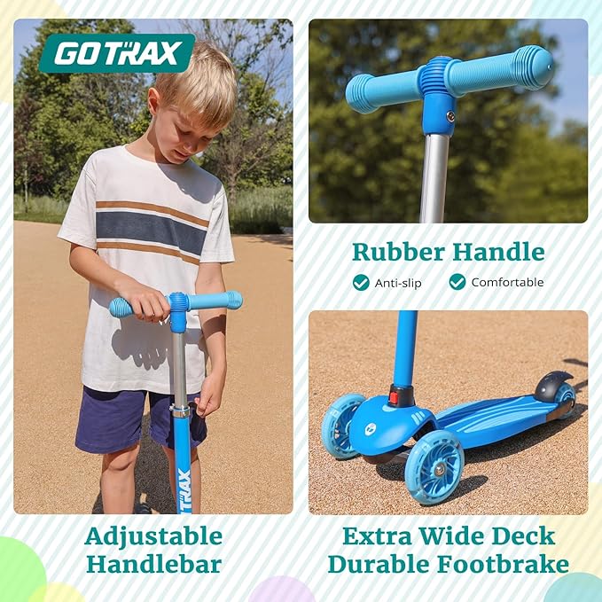 Gotrax KS1 Kids Kick Scooter, LED Lighted Wheels and 3 Adjustable Height Handlebars, Lean-to-Steer & Widen Anti-Slip Deck, 3 Wheel Scooter for Boys & Girls Ages 2-8 and up to 110 Lbs