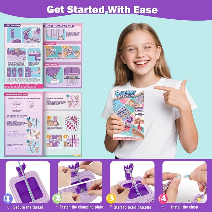 Arts and Crafts for Kids Ages 8-12,Friendship Bracelet Making Kit for Girl,DIY Arts and Crafts Maker for Kids,Jewelry Making Kit Christmas Gifts for Ages 6 7 8 9 10 11 12 Year Old (Purple)