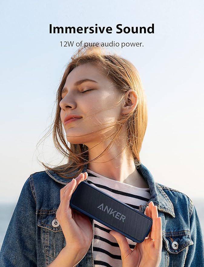 Anker Soundcore 2, 12W Dual-Driver, Portable Bluetooth Speakers for Daily Use, and Wireless, 24-Hour Playtime, IPX7 Water Resistant, Built in Mic, 66 ft Bluetooth Range- Navy Blue