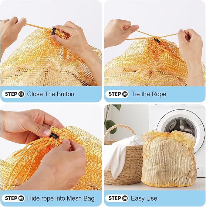 3Pcs Mesh Laundry Bags Washing Machine Mesh Wash Bags Jumbo for Delicates Clothes,Bed Linen,Toys with Drawstring Closure Sturdy(3 XXLarge 28 x 26 Inches, Yellow)