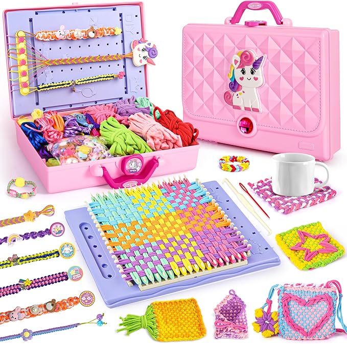 2-in-1 400 Pcs Friendship Bracelet Making Kit for Girls,Weaving Loom Kit Toys, Craft Kits for Kids,Age 6-12 Year Old Girls Gifts Ideas, Bracelet & Coaster & Bag Weaving Making kit