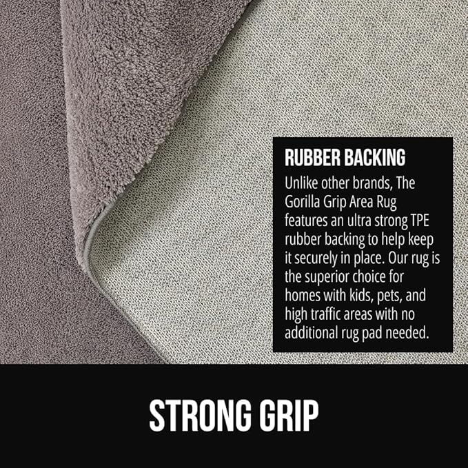 GORILLA GRIP Ultra Soft Washable Area Rug, Stain and Slip Resistant Plush Thick Carpet for Bedroom Living Room, No Shed Floor Rugs, Pet Friendly, Dorm Essentials, Kids Nursery Home Decor, 3x5, Gray