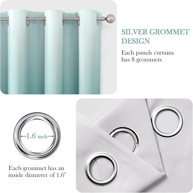 HOMEIDEAS Teal Ombre Blackout Curtains 52 X 96 Inch Length Gradient Room Darkening Thermal Insulated Energy Saving Grommet 2 Panels Window Drapes for Living Room, Bedroom