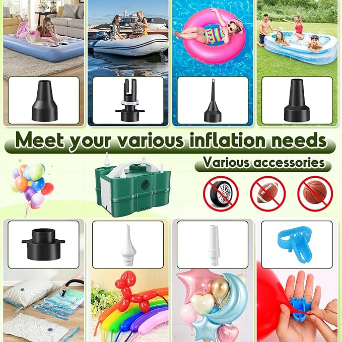 3-in-1 Electric Balloon Pump, Portable Air Pump for Latex 260q Foil Balloons, Dual Nozzle Balloon Blower Machine for Party Decoration, 110V AC Inflator Deflator for Inflatables Pool Floats Mattress