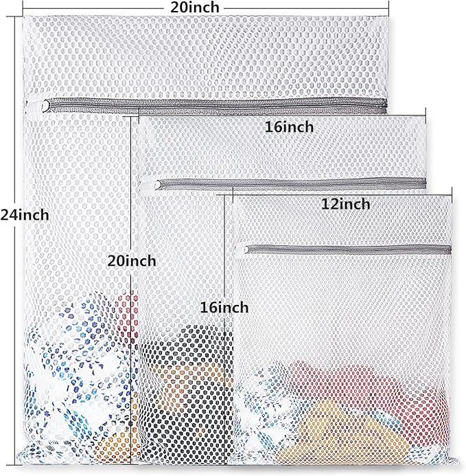 5Pcs Durable Honeycomb Mesh Laundry Bags for Delicates,Travel Organization Bag for Clothes,Jeans,Bath Towels,Bed Sheets (1X-Large 20 x 24 Inches,2 Large 16 x 20 Inches, 2 Medium 12 x 16 Inches)