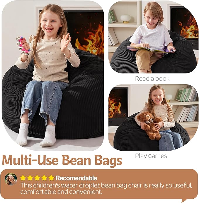 Homguava 2FT Bean Bag Chair,Teardrop Bean Bags Small Beanbag Chair with Memory Foam Filled and Ultra Soft Corduroy Cover for Living Room, Bedroom (Small,Black)