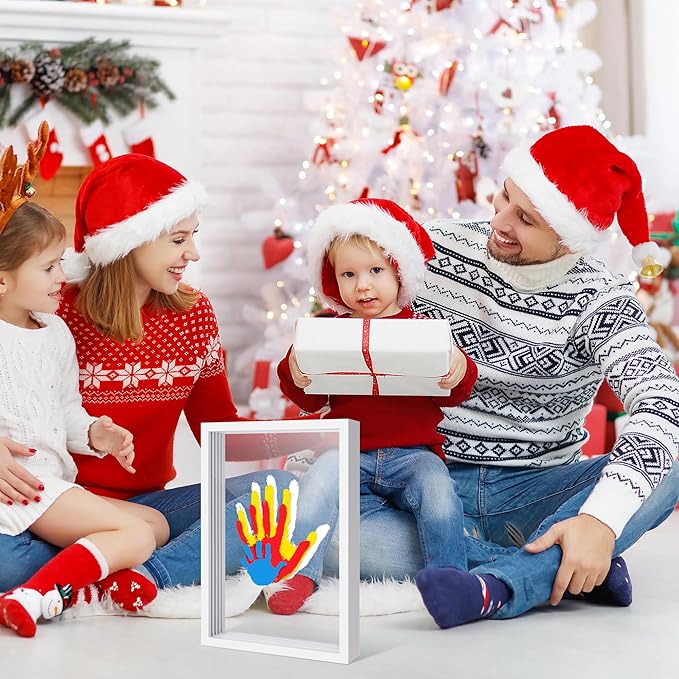 Family Handprint Kit, Hand Prints Keepsake Frame, DIY Craft Gift for New Parents & Mom & Baby, Grandparents, Mother's Day, Father's Day, Adoption Day, Anniversary, 6 Non -Toxic Paints (White)