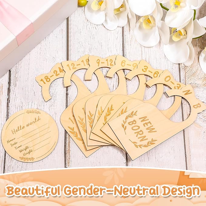 8Pcs Wooden Baby Closet Dividers for Baby Clothes Organizer, and 30Pcs Baby Hangers, Baby Closet Organizer Baby Clothes Dividers for New Mom Dad Parents, 0-24 Months, Large, SL0058