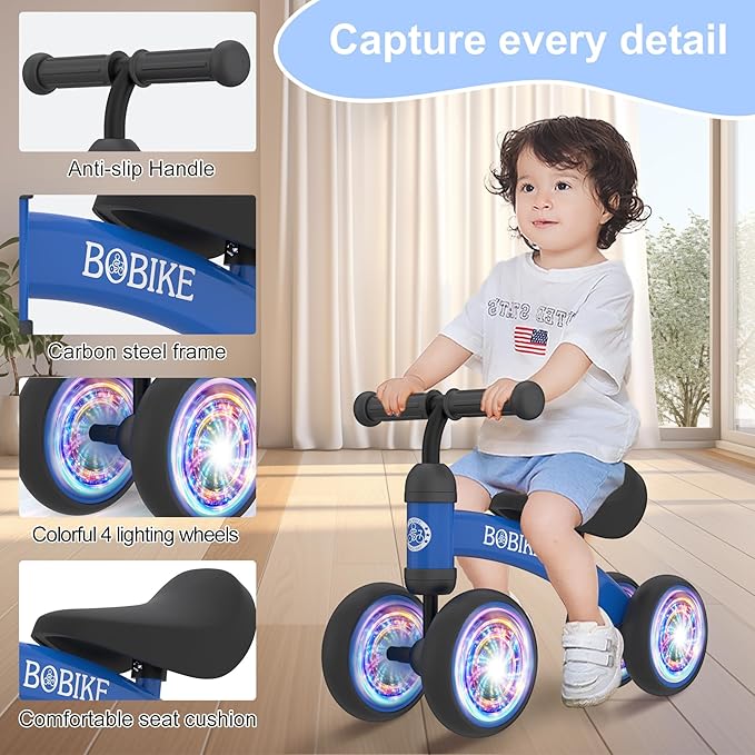 Baby Balance Bike Toys for 12-36 Months Kids Toy Boy and Girls Gifts Toddler Best First Birthday Gift Children Walker No Pedal Infant 4 Wheels Bicycle (Colorful, Blue-Light)