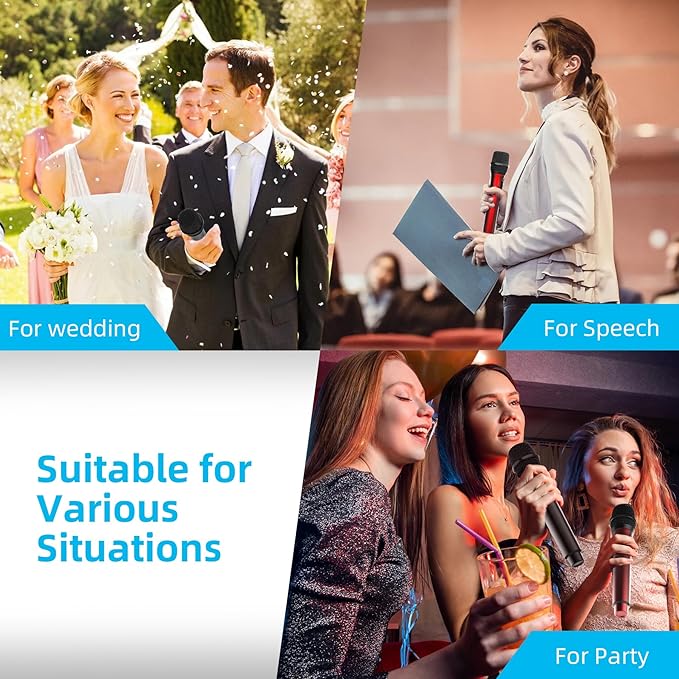 Aveek Wireless Microphone for Karaoke, 2.4GHz Rechargeable Karaoke Microphone(Work 10hs), for Speaker, Karaoke Machine,Church, Speech, Wedding, Party Singing, Grey&Red, 2 Packs