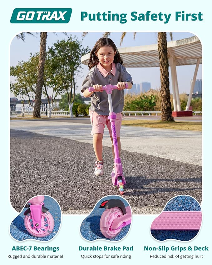 Gotrax K03 Kick Scooter for Kids, 5" LED RGB Lighted Wheels, 4.6 Lbs Lightweight and One-Click Detachable Design, Height Adjustable Handlebars, Anti-Slip Deck and Max Load 110 Lbs for Boy&Girl Age 3+