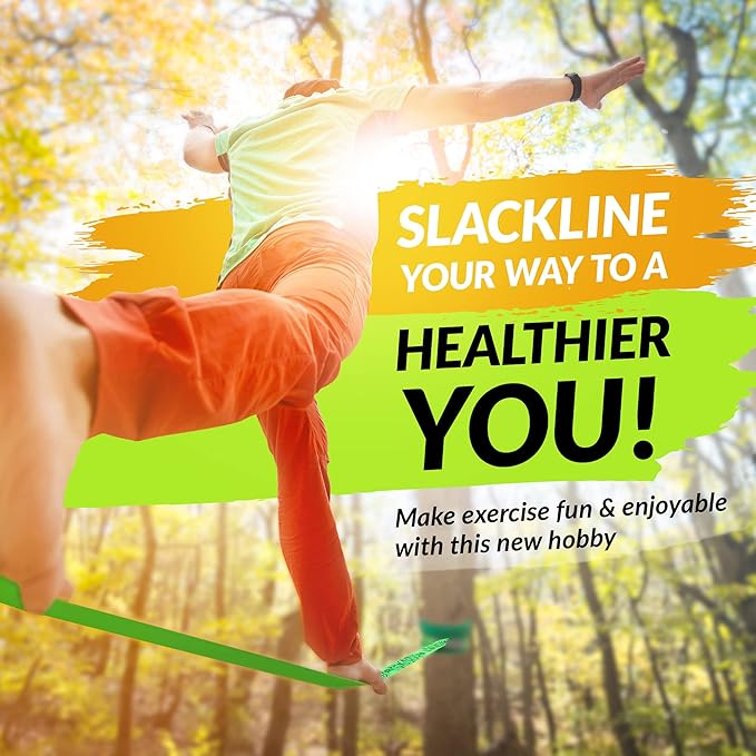 85ft Slackline Kit for Kids and Adults | Beginner Friendly Slackline | Slack Line Set with Tree Protectors, Cotton Carry Bag & Steel Ratchet | Outdoor Gym for Kids